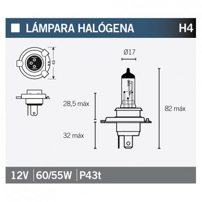 Lampada alogena H4 P43t-38 12 Volt 60/55 Watt