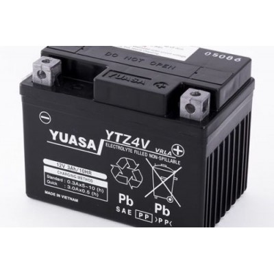 YUASA BATTERIA YTZ4V 12 Volt 3 Ampere Pre-attivata senza manutenzione AGM