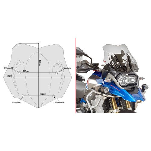 Cupolino GIVI basso e sportivo fumé 35 x 45 cm per BMW R 1200 GS / ADV 2016 / 2018 - R 1250 GS / ADV 2019 / 2023