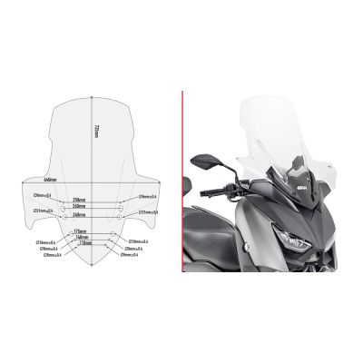 GIVI Parabrezza trasparente 73,5 x 64 cm specifico per YAMAHA X-MAX 125 2018/2022 - X-MAX 300 2017/2022 - X-MAX 400 2018/2021