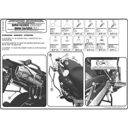 GIVI Portavaligie laterale specifico per valigie MONOKEY RETRO FIT per BMW G 650 GS 2011 / 2017