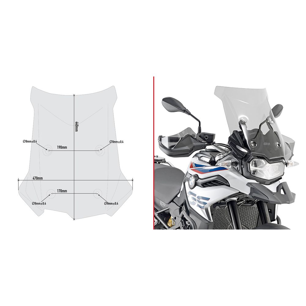 GIVI Cupolino fumé 44 x 47 cm con attacchi per BMW F 750 GS 2018 / 2023