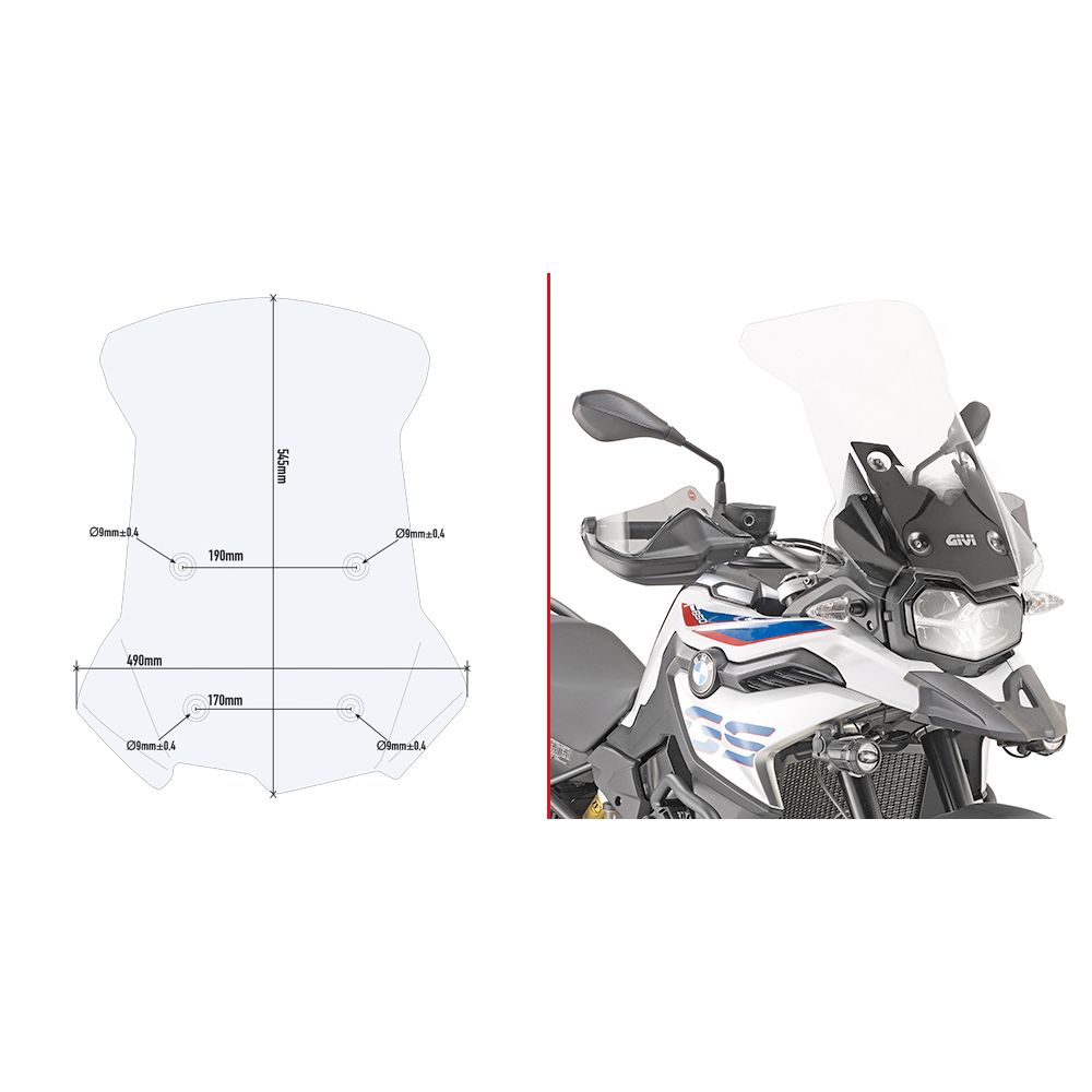 GIVI Cupolino trasparente 54,5 x 49 cm con attacchi per BMW F 750 GS 2018 / 2023