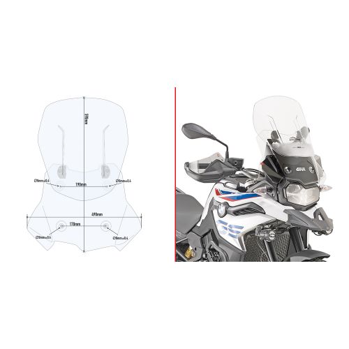 GIVI Cupolino trasparente scorrevole AIRFLOW con attacchi per BMW F 750 GS 2018 / 2023