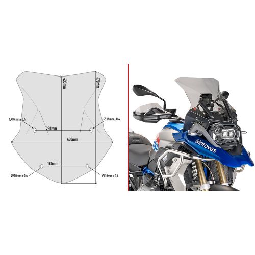 Cupolino fumè GIVI 43,5 x 43 cm + attacchi specifici per BMW R 1200 GS / Adventure 2016 / 2018