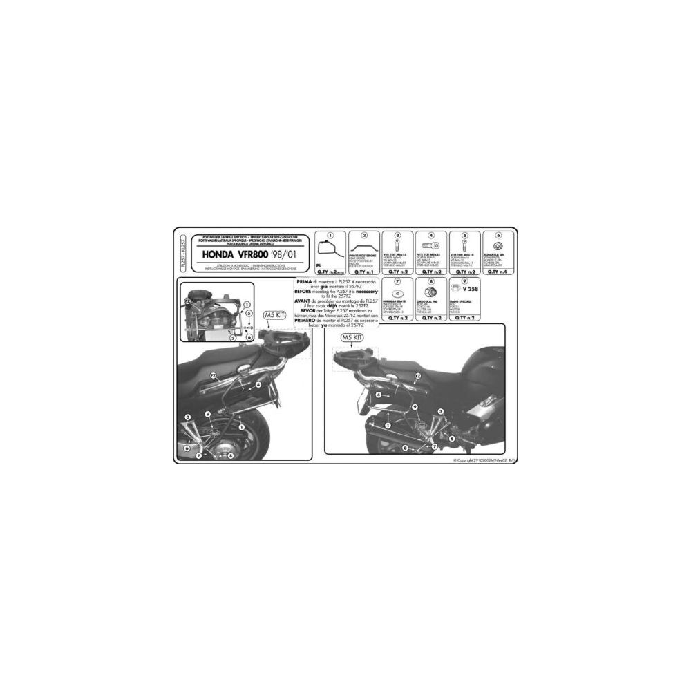 GIVI Portavaligie laterale per valigie MONOKEY - RETRO FIT per HONDA VFR 800 1998 / 2001