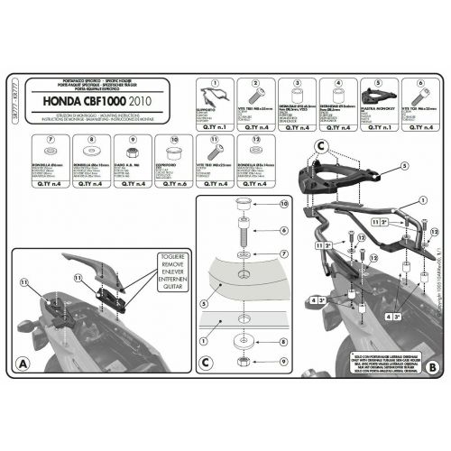 GIVI Attacco posteriore specifico per bauletto MONOKEY per HONDA CBF 1000 / ST 2010 / 2014