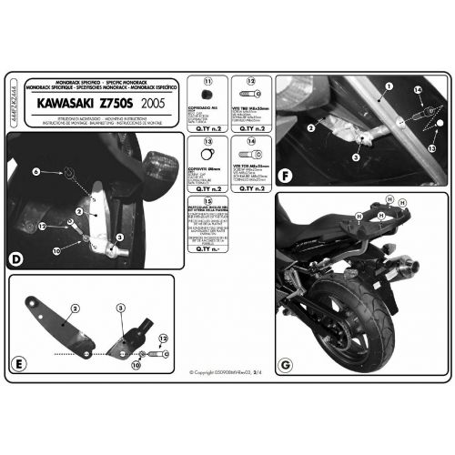 GIVI Attacco posteriore specifico per bauletto MONOKEY - MONOLOCK per KAWASAKI Z 750 S 2005 / 2007