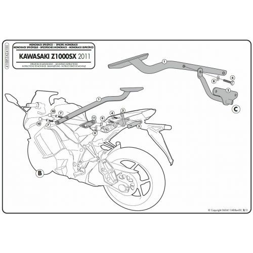 GIVI Attacco posteriore per bauletto MONOKEY - MONOLOCK per KAWASAKI Z 1000 SX 2011 / 2019