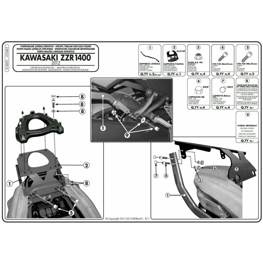 GIVI Attacco posteriore per bauletto MONOKEY - MONOLOCK per KAWASAKI ZZR 1400 2012 / 2021