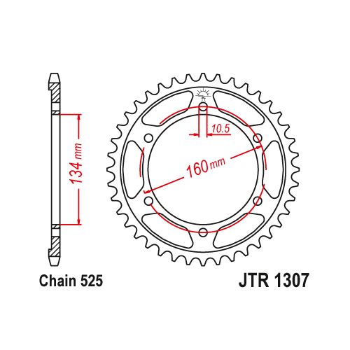 JT JTR1307.42ZBK Corona in acciaio zincato nero passo 525 denti 42