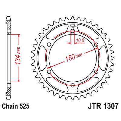 JT JTR1307.42ZBK Corona in acciaio zincato nero passo 525 denti 42