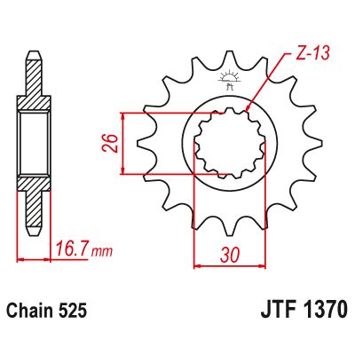 JT JTF1370.16RB Pignone in acciaio con gomma antirumore passo 525 denti 16