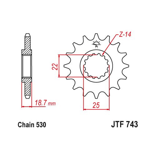 JT JTF743.15 Pignone in acciaio passo 530 denti 15