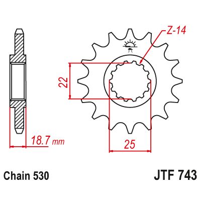 JT JTF743.15 Pignone in acciaio passo 530 denti 15