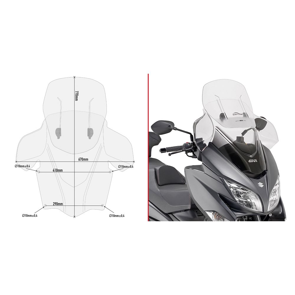 GIVI Parabrezza scorrevole AIRFLOW trasparente per SUZUKI BURGMAN 400 2017 / 2023