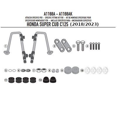 GIVI Kit di attacchi specifico per Parabrezza Cupolino 1168A per HONDA SUPER CUB C125 2018 / 2023