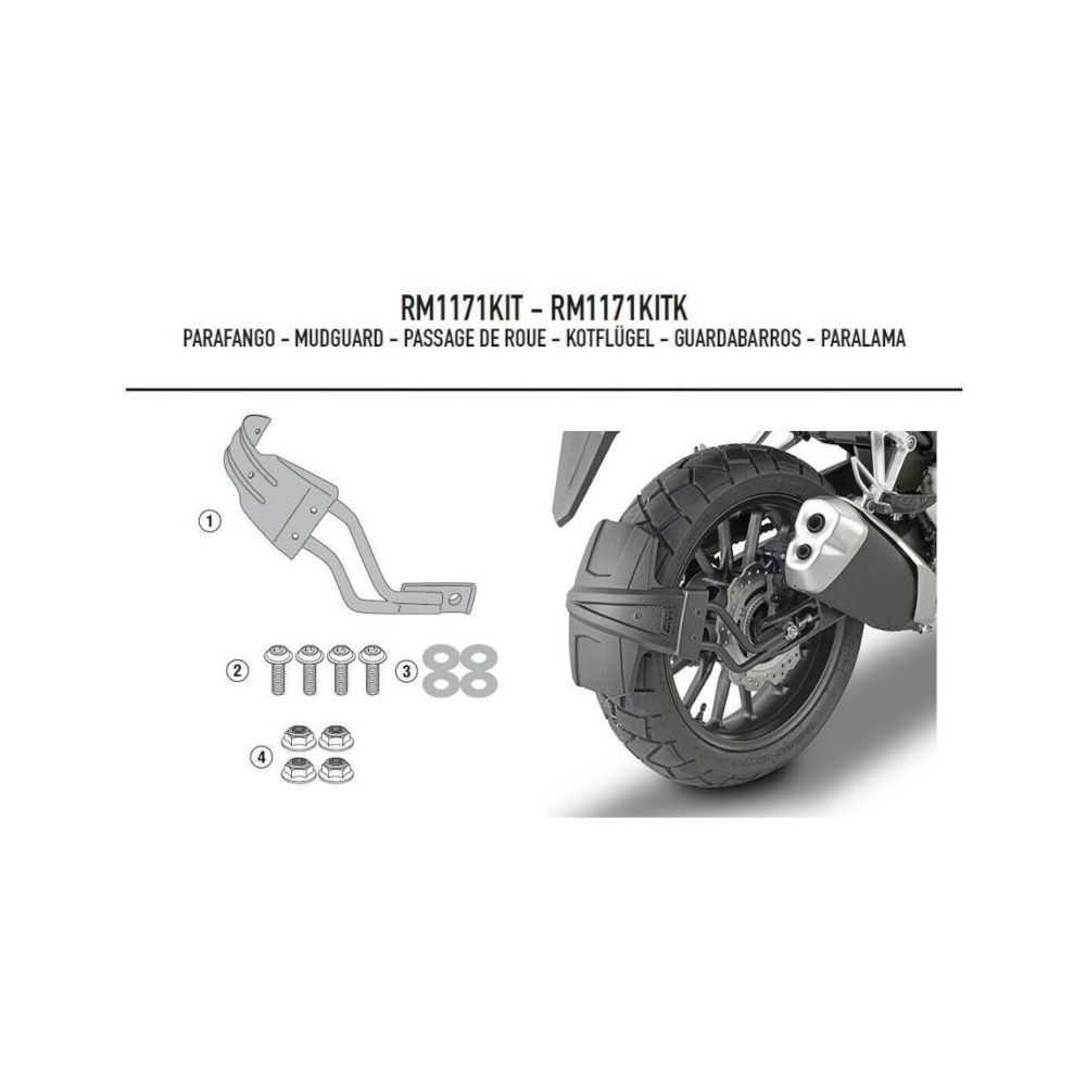 GIVI RM1171KIT Kit paraspruzzi RM02 con attacchi specifici per HONDA CB 500 X 2019 / 2023 - NX 500 2024