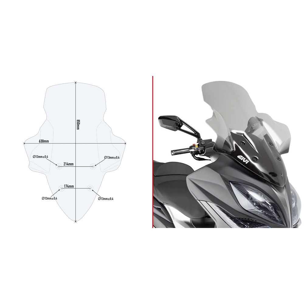 GIVI D6104ST Parabrezza trasparente con attacchi specifici per KYMCO XCITING S400i 2018 / 2023