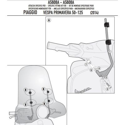 GIVI 5608A Parabrezza trasparente con attacchi per PIAGGIO VESPA Primavera / Sprint 50-125-150 2014 / 2023