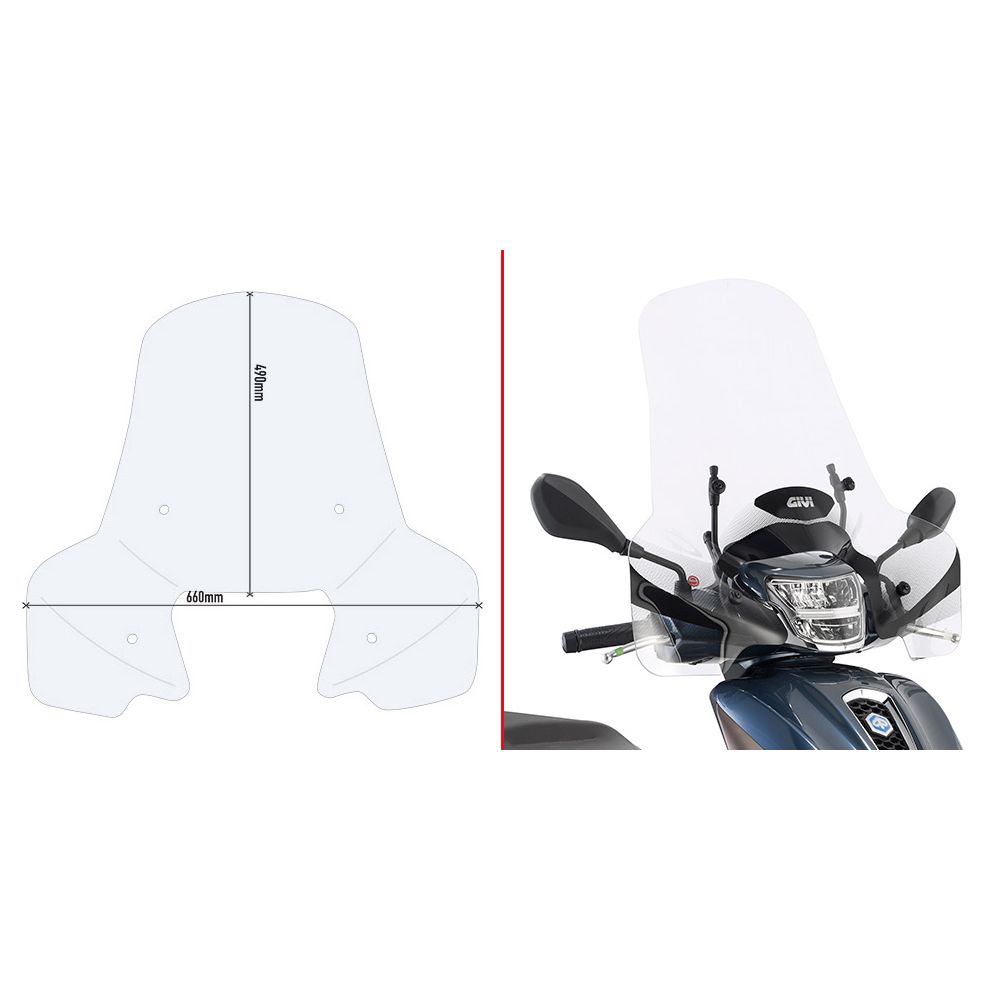 GIVI 7057A Parabrezza trasparente con attacchi per PIAGGIO Medley 125-150 i-get / Medley S 125-150 i-get 2020 / 2023