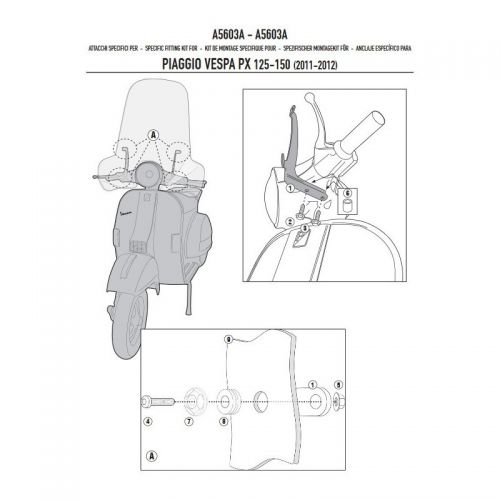 GIVI 642A Parabrezza trasparente con attacchi per PIAGGIO Vespa PX 125-150 2011 / 2017