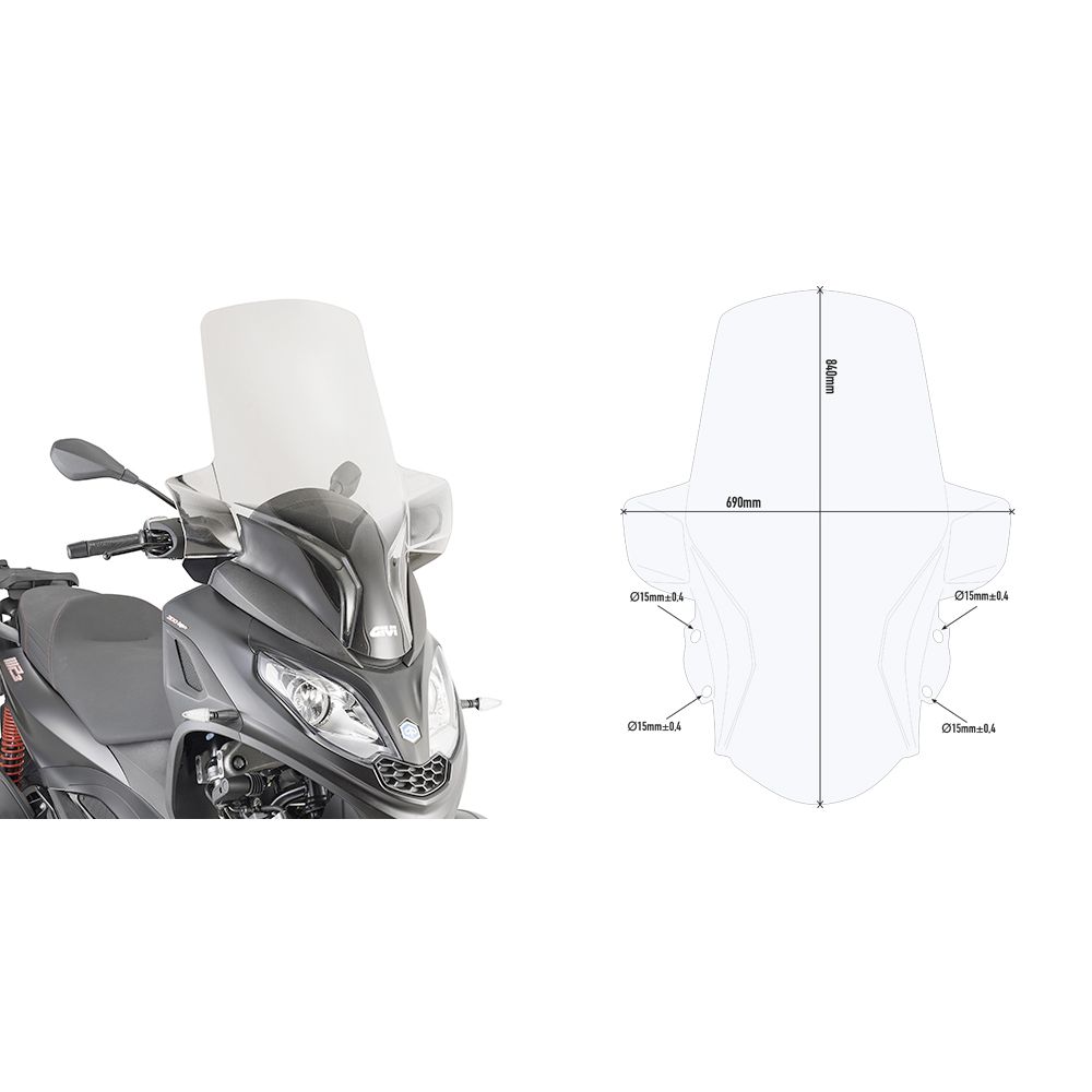 GIVI D5614ST Parabrezza trasparente per PIAGGIO Mp3 300 HPE 2019 / 2023