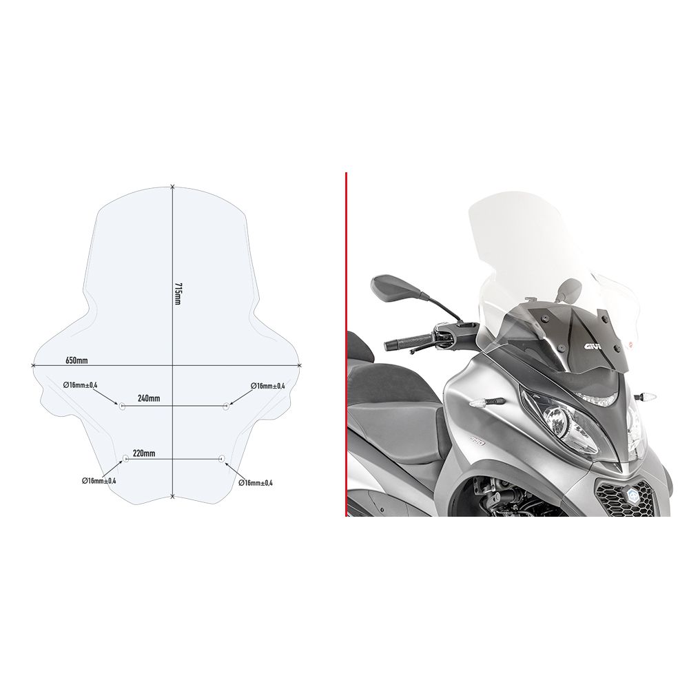 GIVI D5613ST Parabrezza trasparente per PIAGGIO MP3 350-400-500 Sport / Business 2018 / 2021