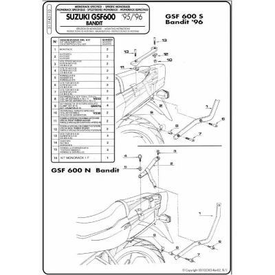 GIVI 511F Attacco posteriore per bauletto MONOKEY - MONOLOCK per SUZUKI GSF 600 Bandit / S - GSF 1200 Bandit 1996 / 1999