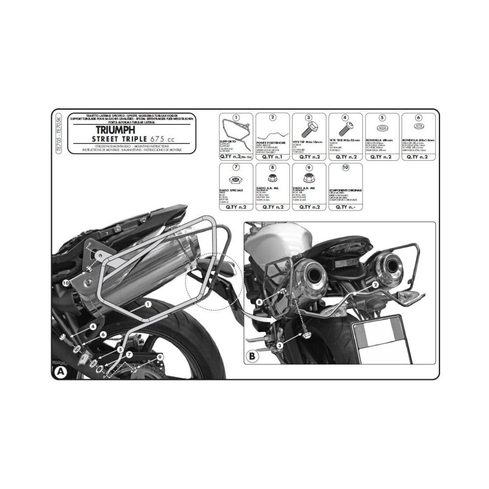 GIVI TE705 Telaietti specifici per borse laterali Easylock o borse soffici laterali per TRIUMPH STREET TRIPLE 675 2007 / 2012