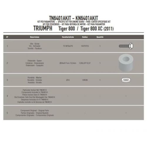 GIVI TN6401AKIT Kit specifico per montare il paramotore TN6409 su TRIUMPH Tiger 800 / XC / XR 2011