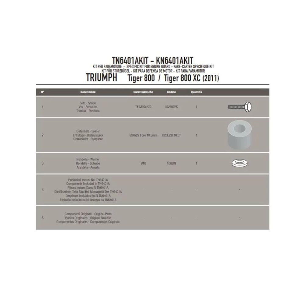 GIVI TN6401AKIT Kit specifico per montare il paramotore TN6409 su TRIUMPH Tiger 800 / XC / XR 2011