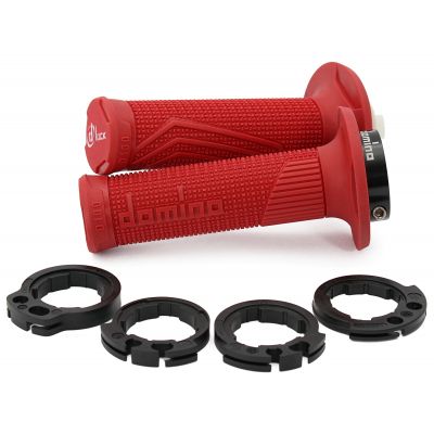 DOMINO coppia manopole rosse D-Lock con ghiere Push-Pull