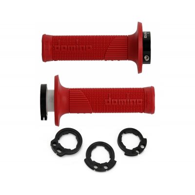 DOMINO coppia manopole rosse D-Lock con ghiere Push-Pull