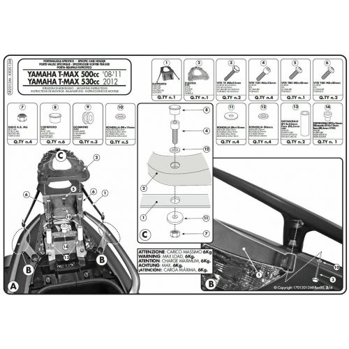 GIVI SR2013M Attacco posteriore per bauletto MONOLOCK per YAMAHA T-MAX 500 2008 / 2011 - T-MAX 530 2012 / 2016