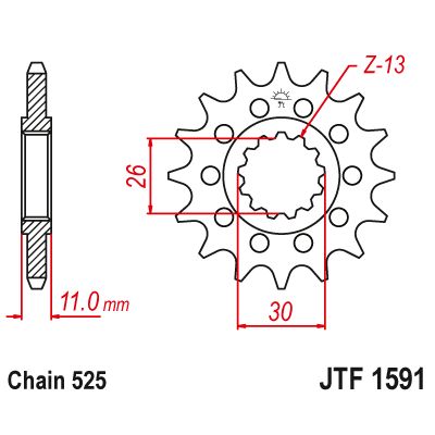 JT JTF1591.16 Pignone in acciaio passo 525 denti 16